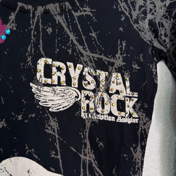 Christian Audigier Crystal Rock Top Womens XS Crane Blossom Y2K Tunic Shirt Tee - Picture 7 of 12
